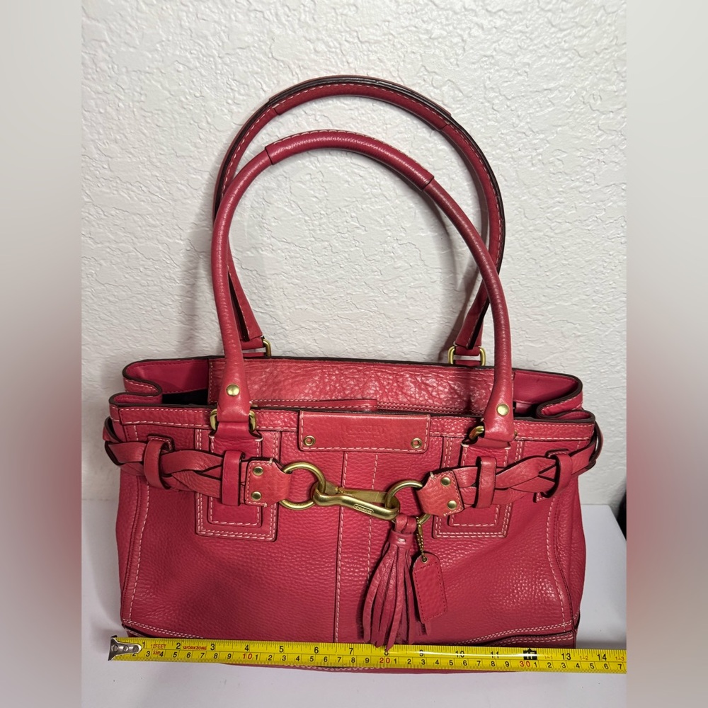 Coach Y2K Hampton Red Pebbled Leather Carryall Satchel Tote Shoulder Bag - Picture 4 of 15